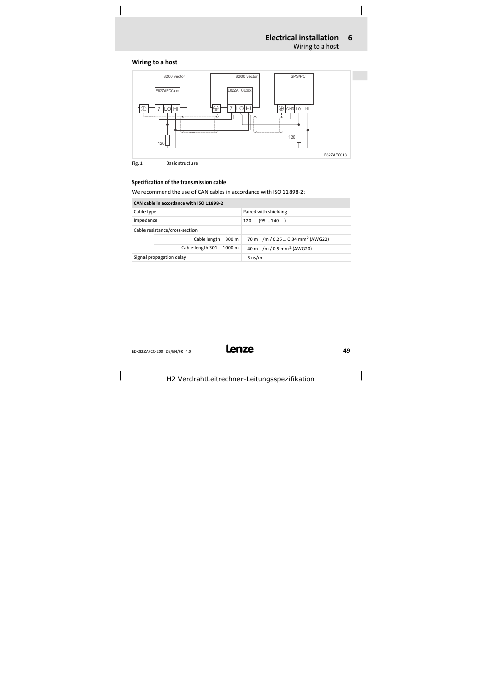 6 electrical installation, Wiring according to emc, Electrical installation | Lenze E82ZAFCC200 User Manual | Page 49 / 94
