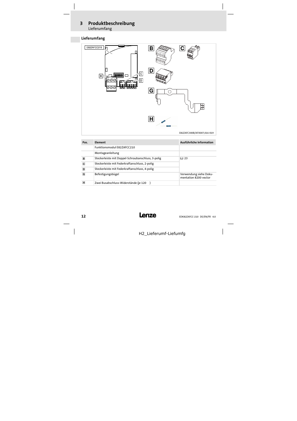 Lieferumfang | Lenze E82ZAFCC210 User Manual | Page 12 / 96