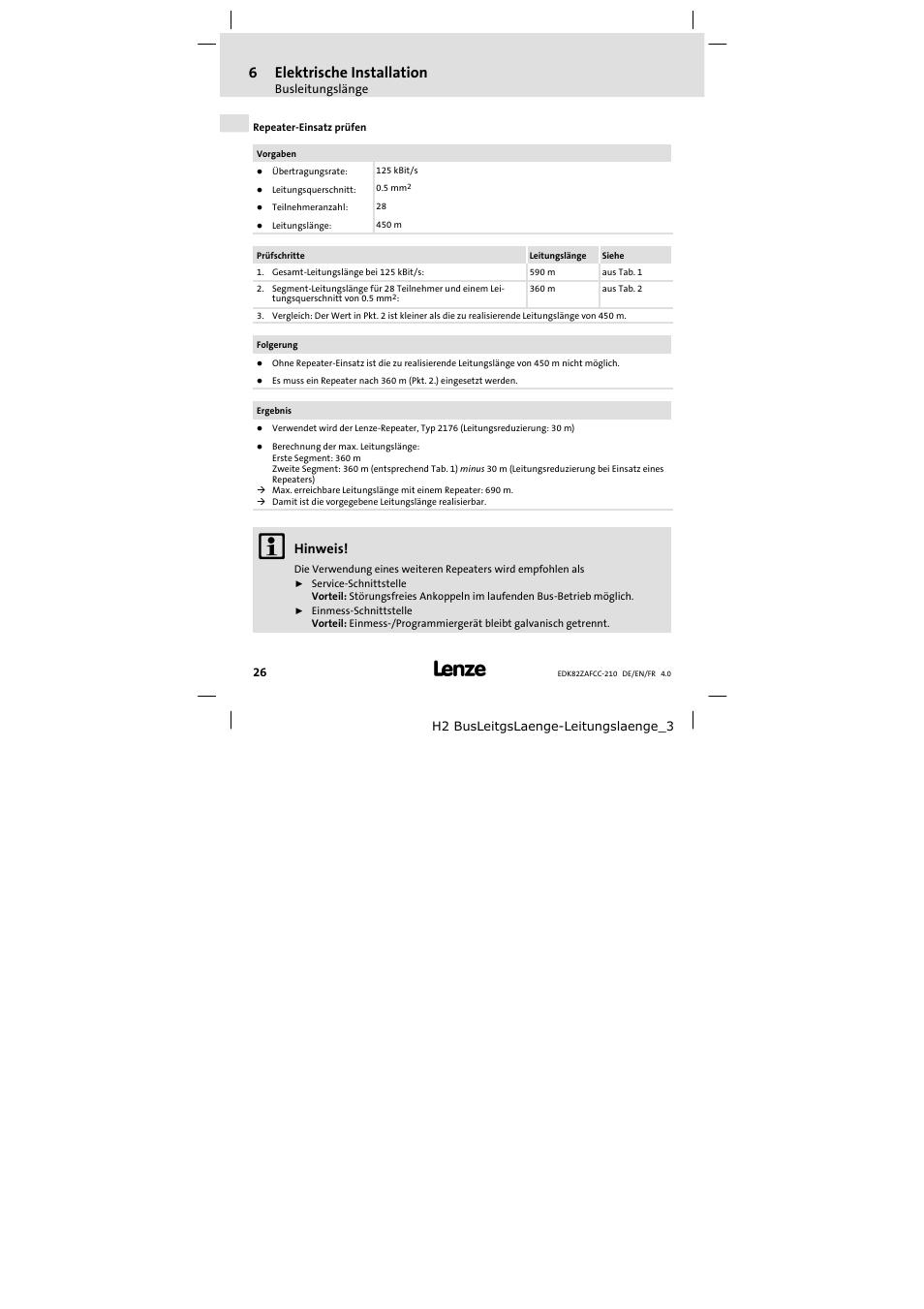 6elektrische installation, Hinweis | Lenze E82ZAFCC210 User Manual | Page 26 / 96