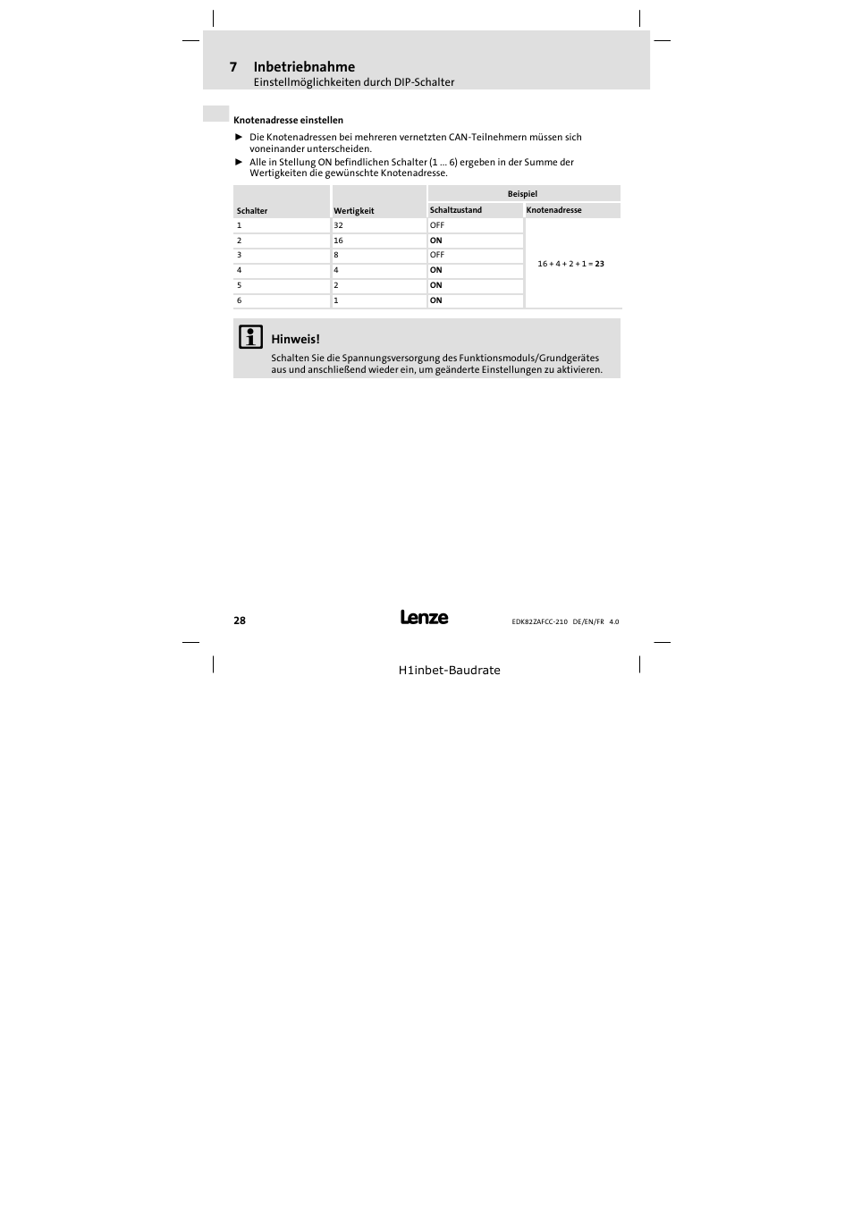 7inbetriebnahme | Lenze E82ZAFCC210 User Manual | Page 28 / 96
