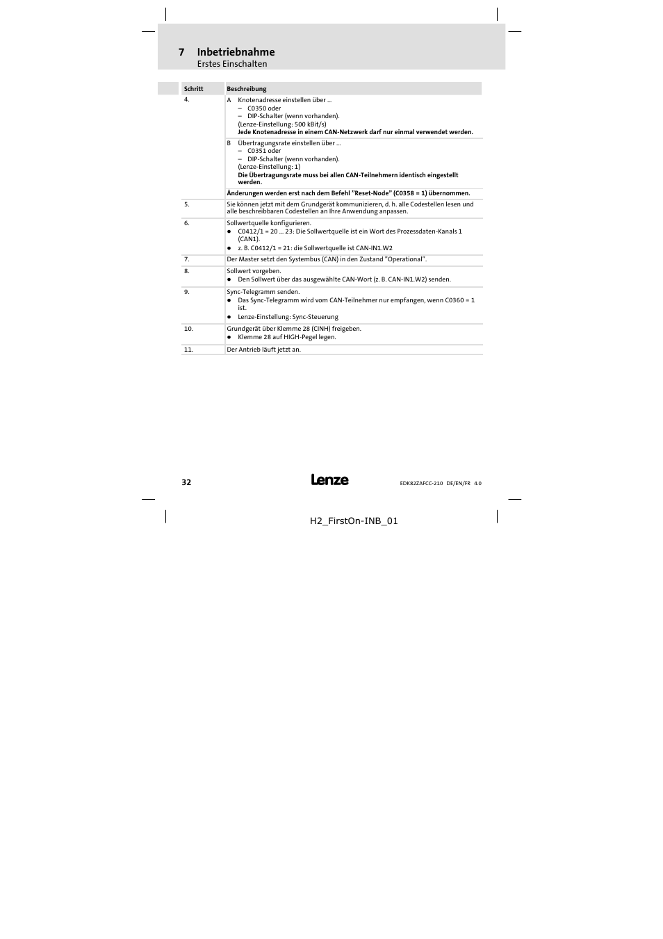 7inbetriebnahme | Lenze E82ZAFCC210 User Manual | Page 32 / 96