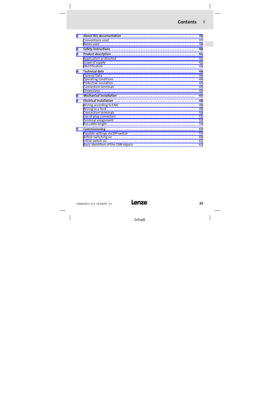 Lenze E82ZAFCC210 User Manual | Page 35 / 96