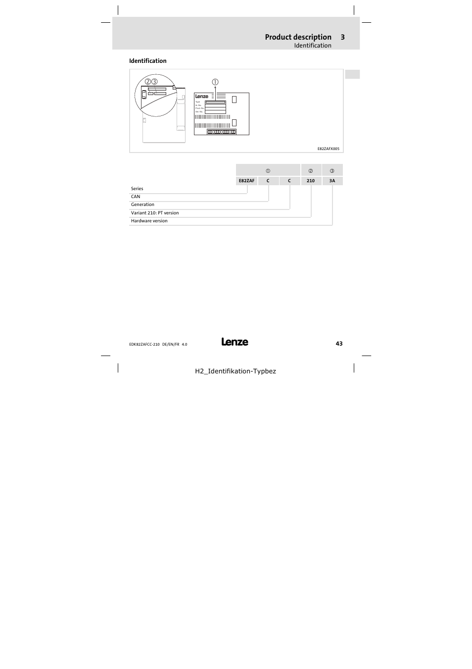 Identification, Product description | Lenze E82ZAFCC210 User Manual | Page 43 / 96