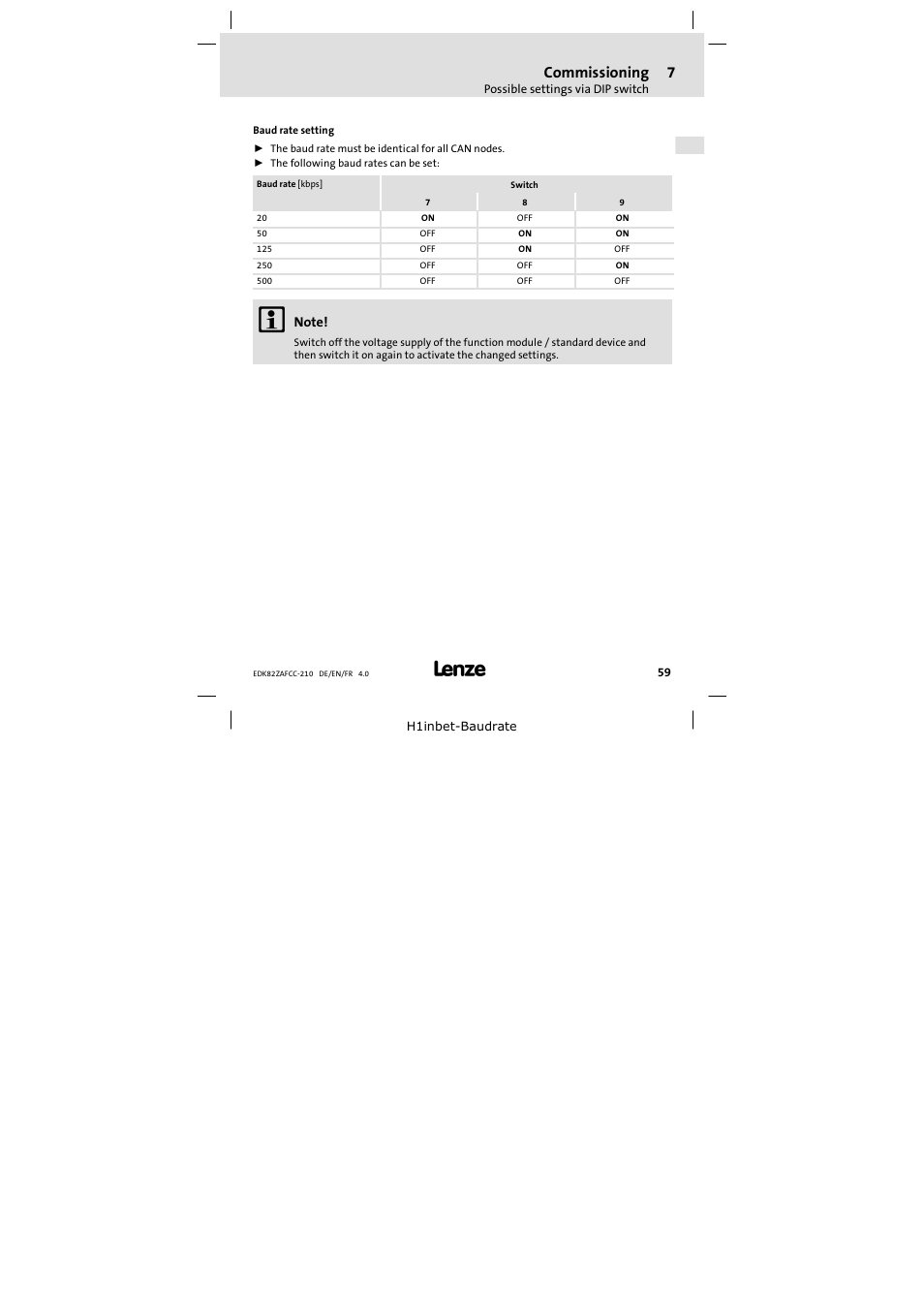 Commissioning | Lenze E82ZAFCC210 User Manual | Page 59 / 96