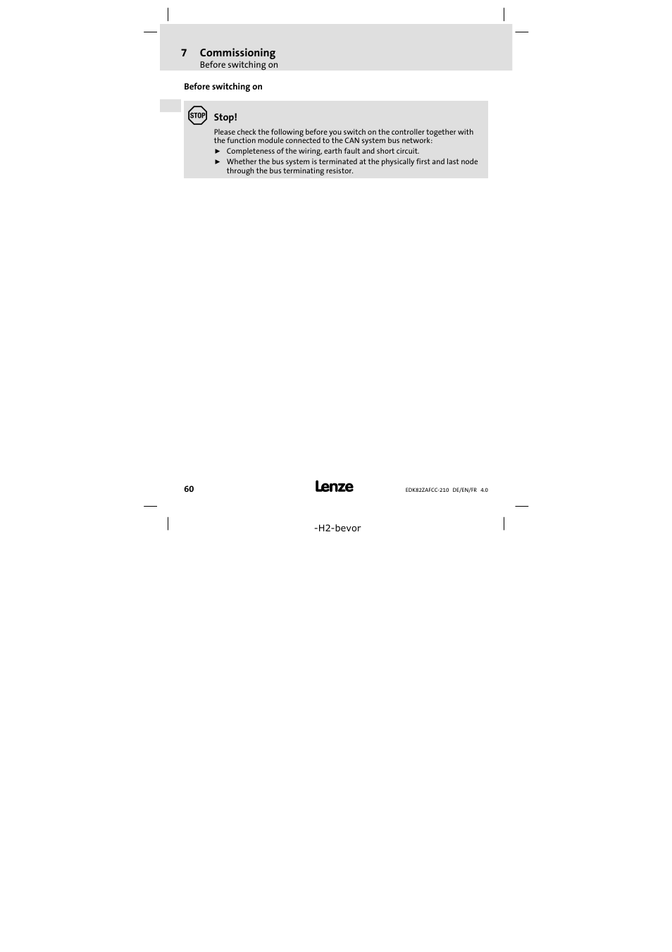 Before switching on | Lenze E82ZAFCC210 User Manual | Page 60 / 96