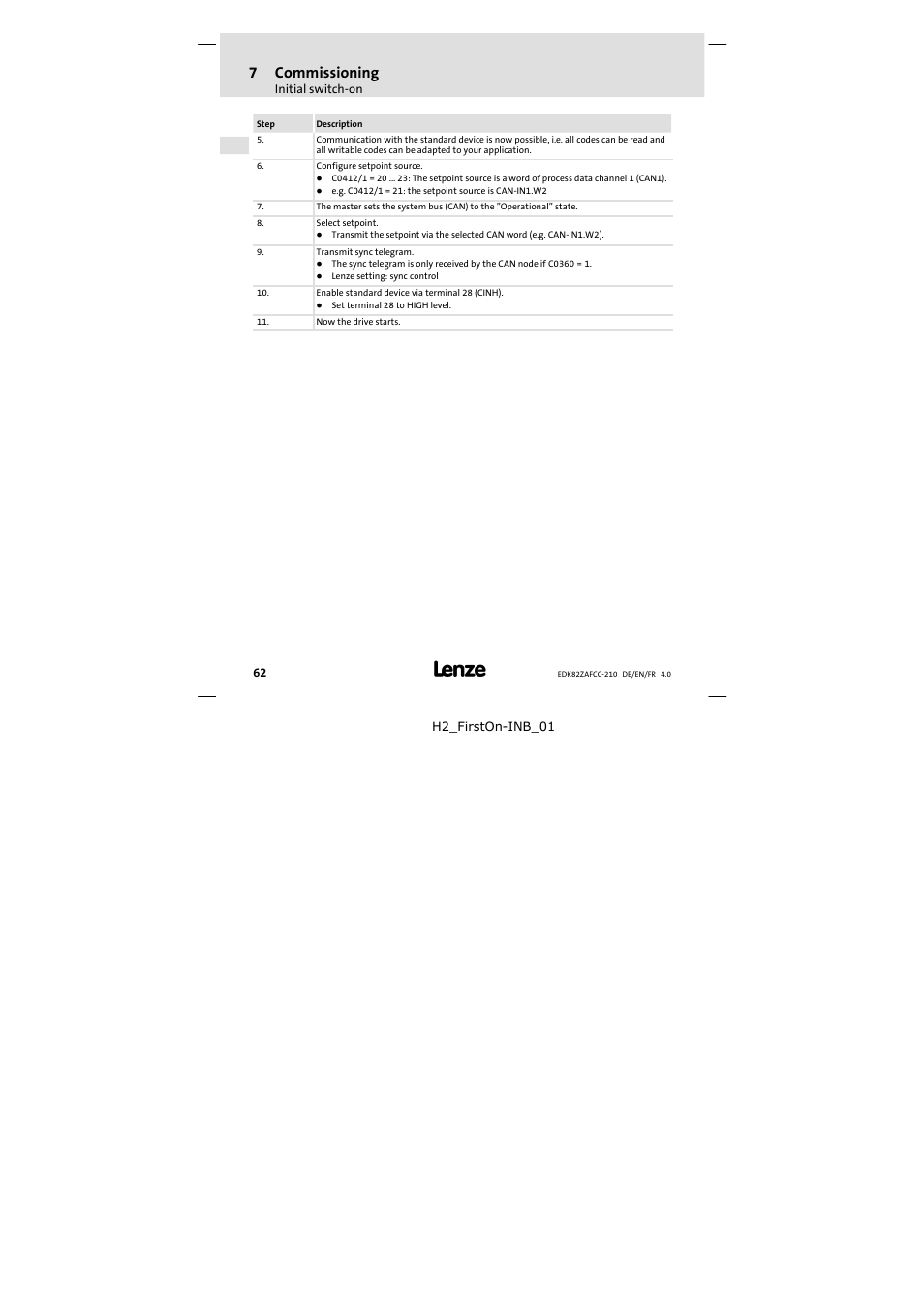 7commissioning | Lenze E82ZAFCC210 User Manual | Page 62 / 96