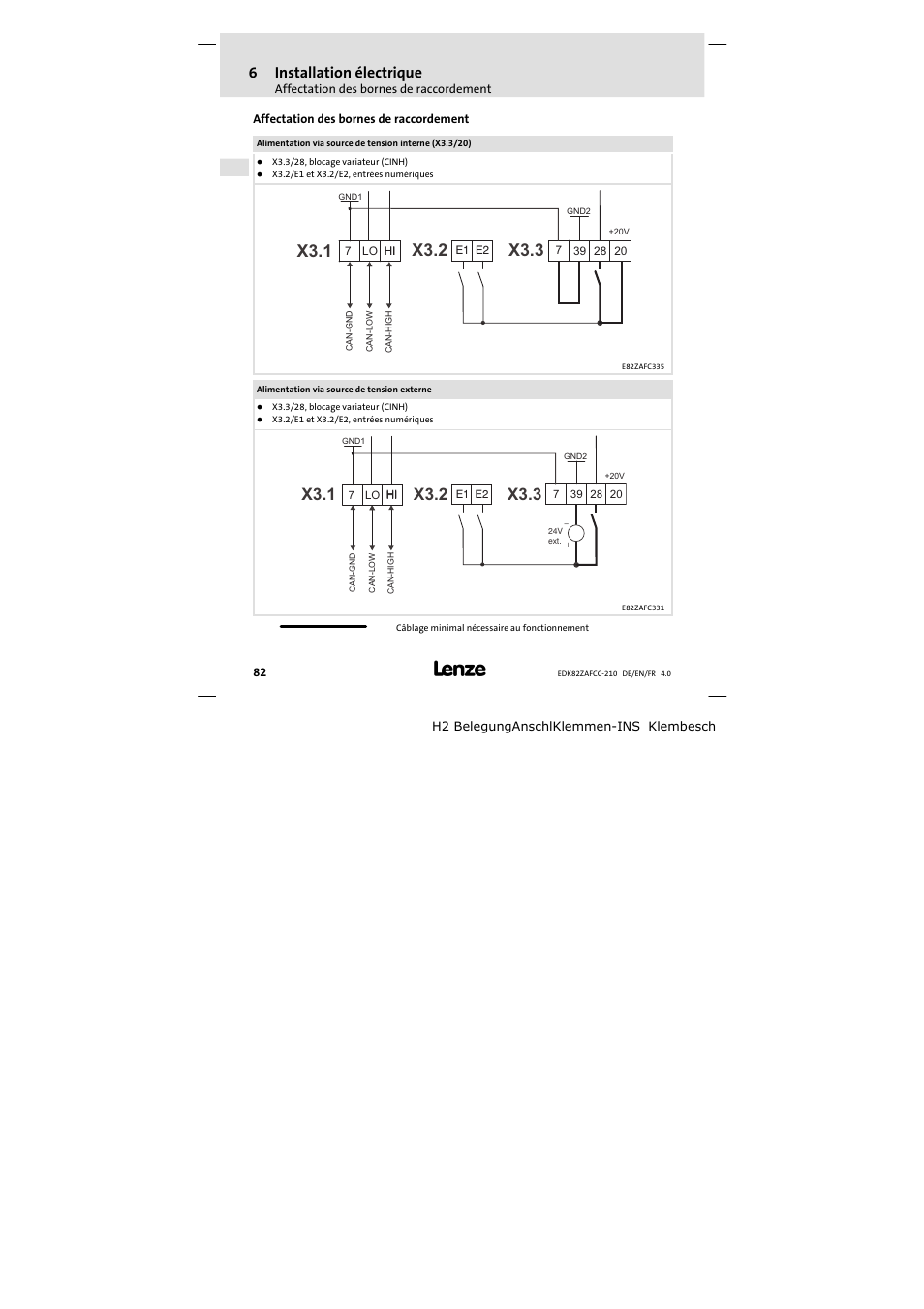 Affectation des bornes de raccordement, 6installation électrique | Lenze E82ZAFCC210 User Manual | Page 82 / 96