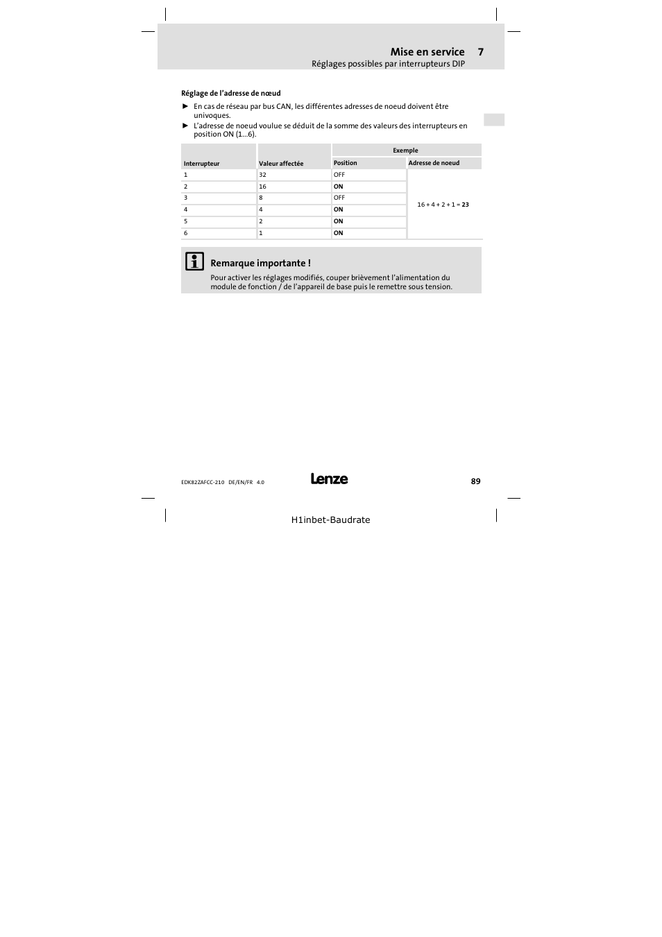 Mise en service | Lenze E82ZAFCC210 User Manual | Page 89 / 96