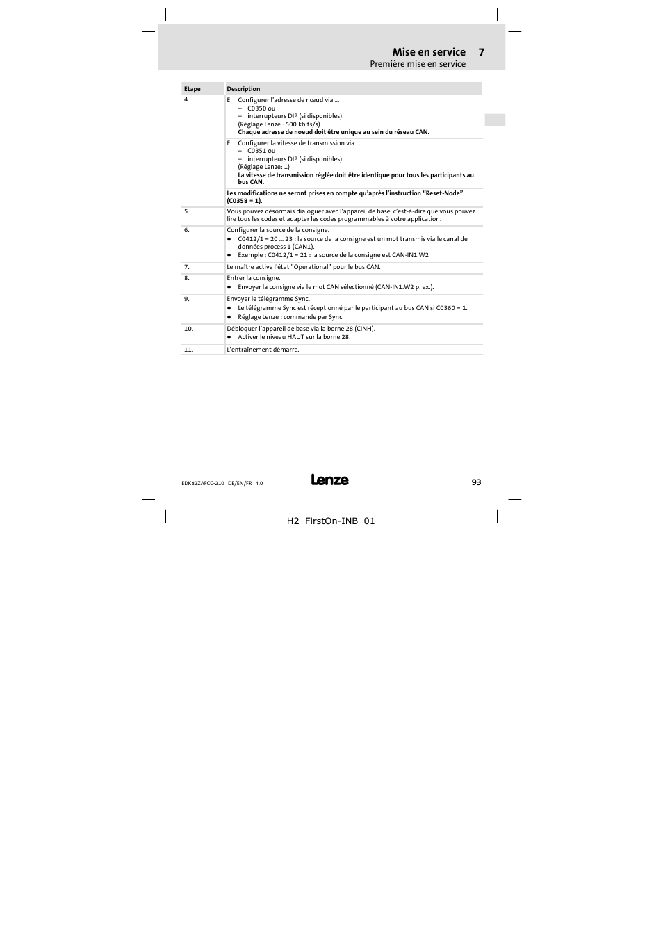 Mise en service | Lenze E82ZAFCC210 User Manual | Page 93 / 96
