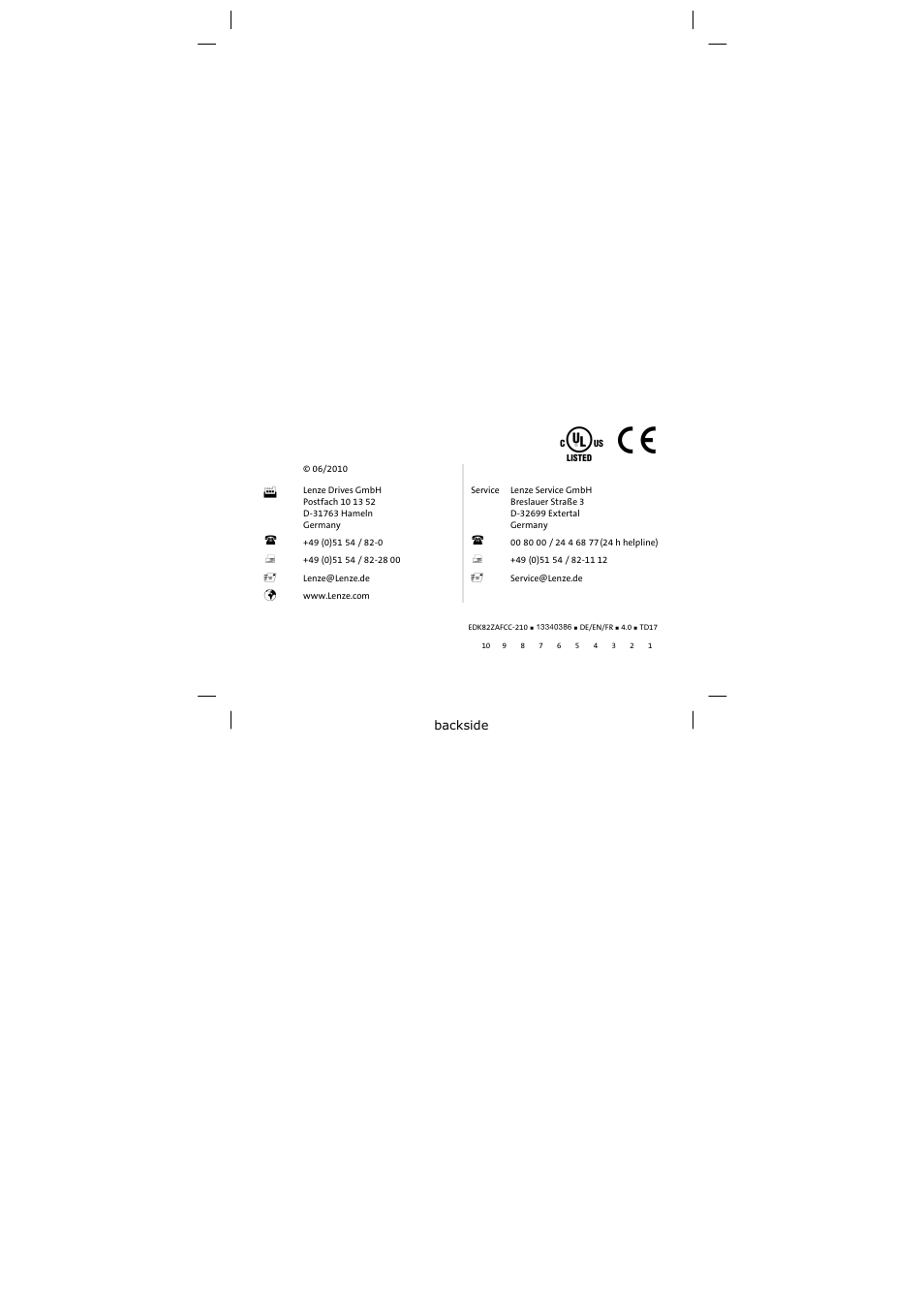 Lenze E82ZAFCC210 User Manual | Page 96 / 96