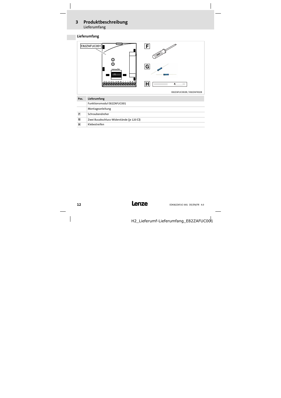 Lieferumfang | Lenze E82ZAFUC001 User Manual | Page 12 / 108