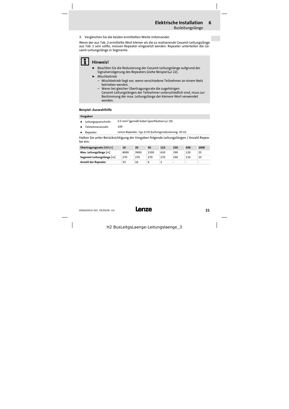 Elektrische installation | Lenze E82ZAFUC001 User Manual | Page 21 / 108