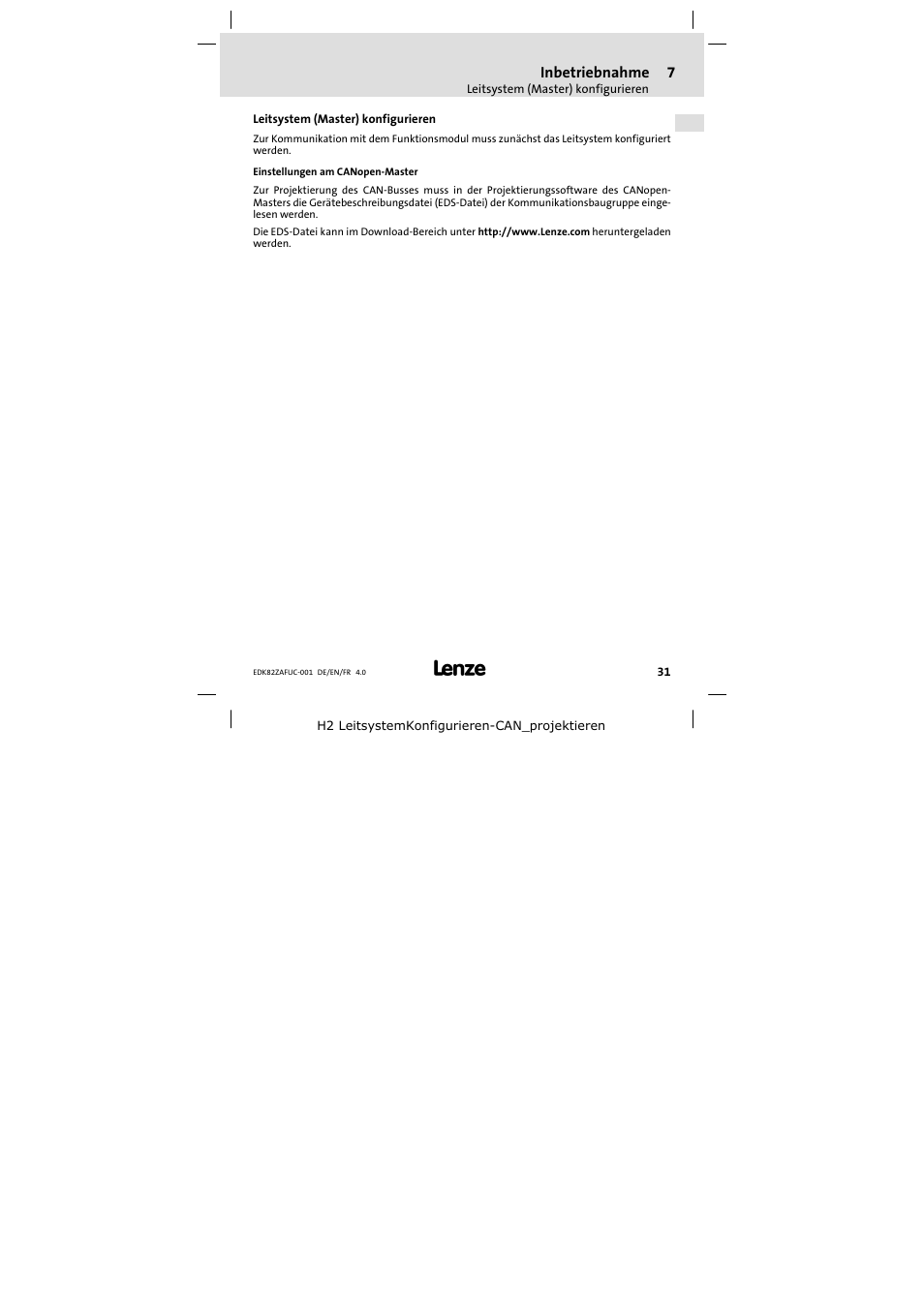 Leitsystem (master) konfigurieren | Lenze E82ZAFUC001 User Manual | Page 31 / 108