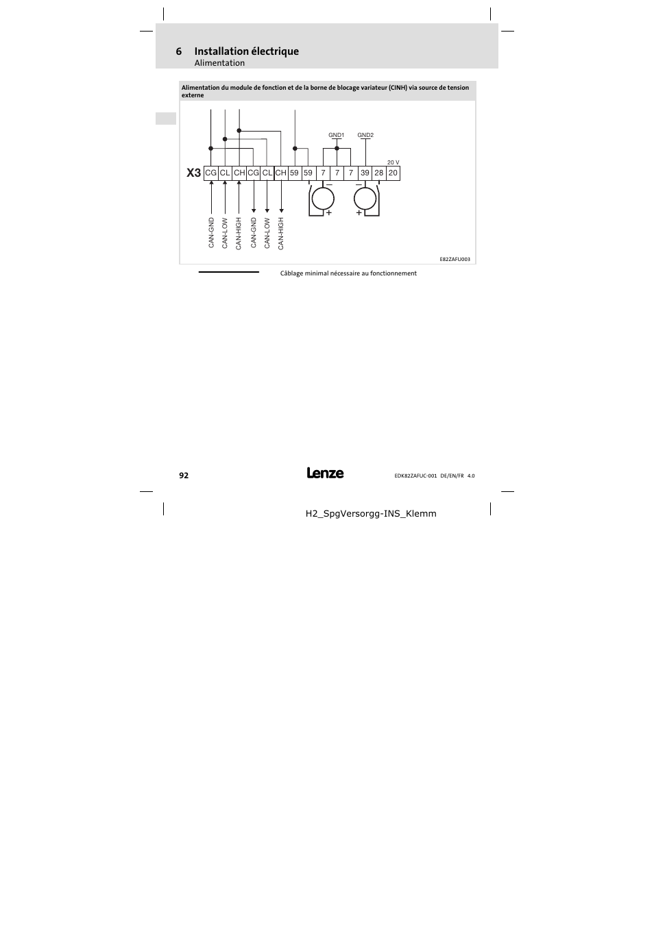 6installation électrique | Lenze E82ZAFUC001 User Manual | Page 92 / 108