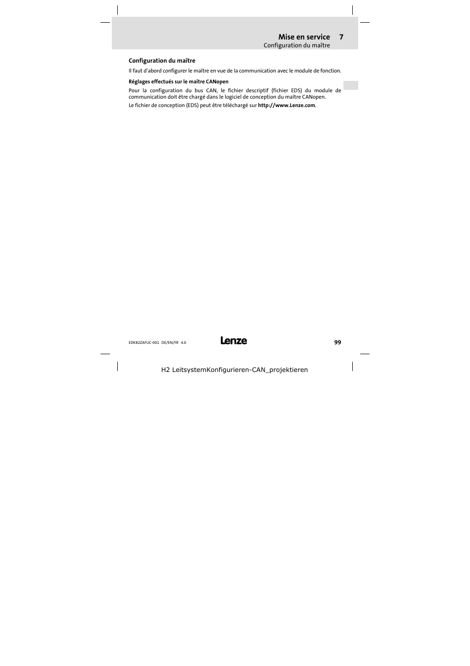 Configuration du maître | Lenze E82ZAFUC001 User Manual | Page 99 / 108