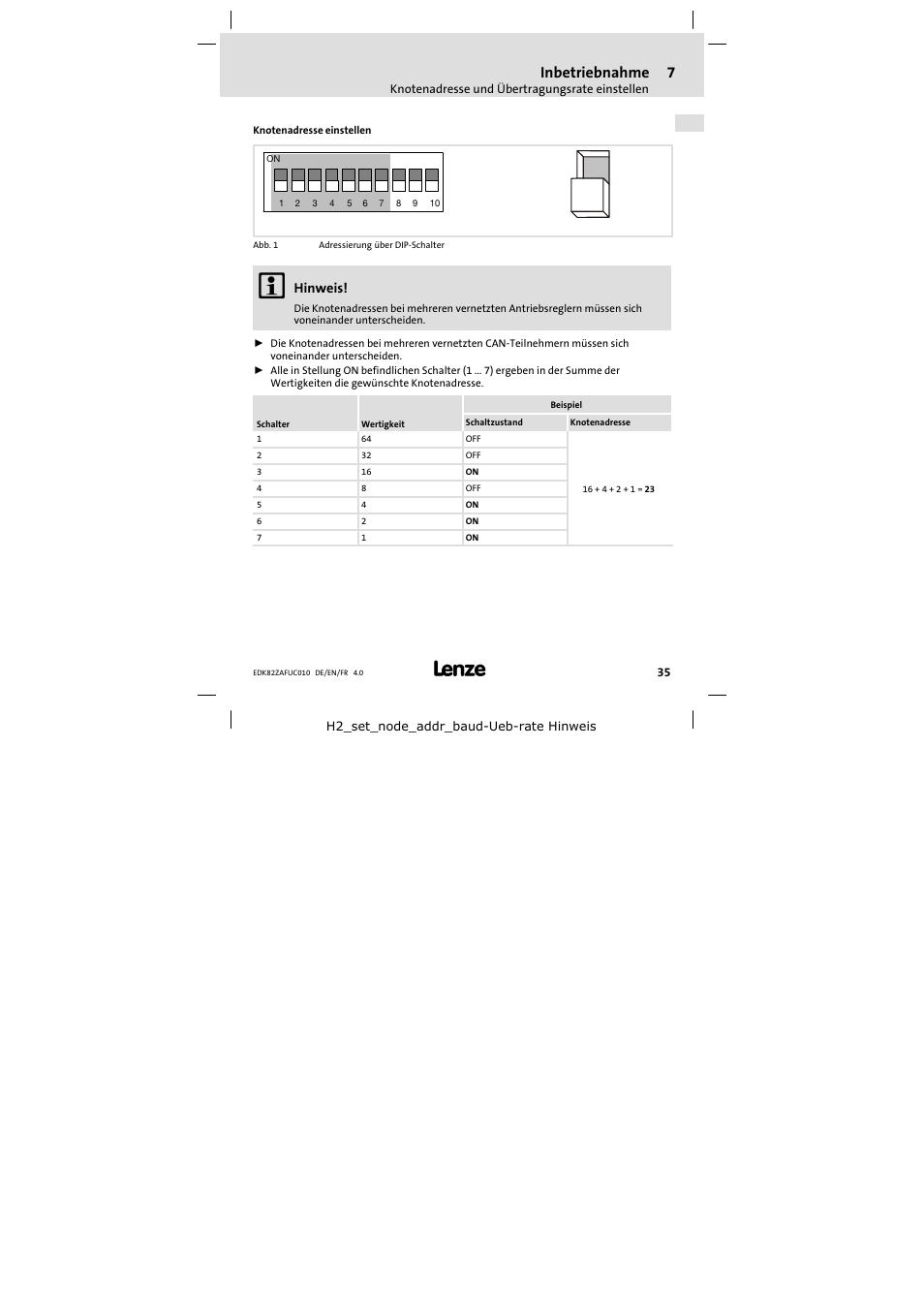 Inbetriebnahme | Lenze E82ZAFUC010 User Manual | Page 35 / 114