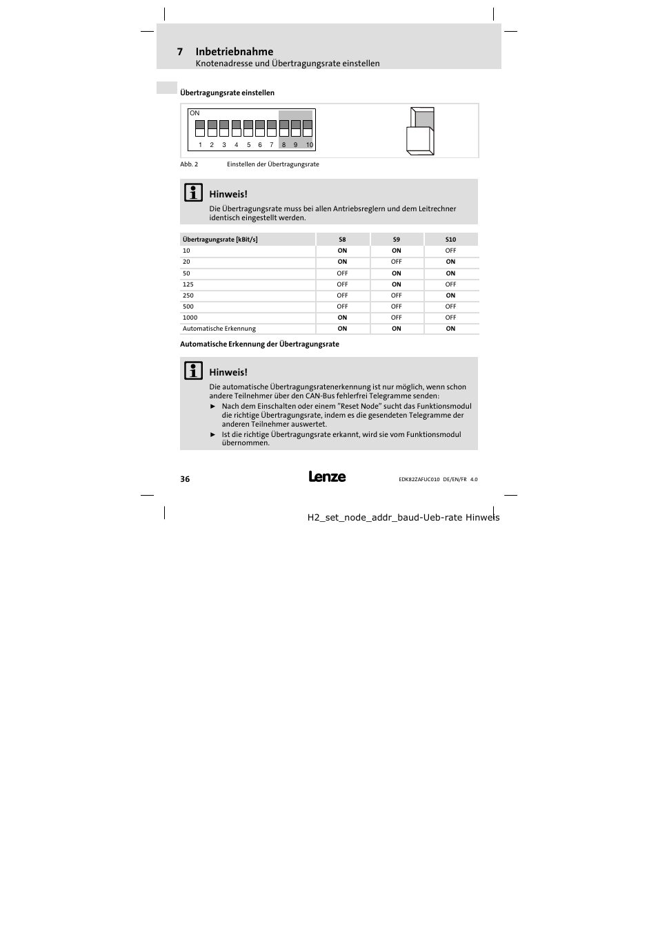 7inbetriebnahme | Lenze E82ZAFUC010 User Manual | Page 36 / 114