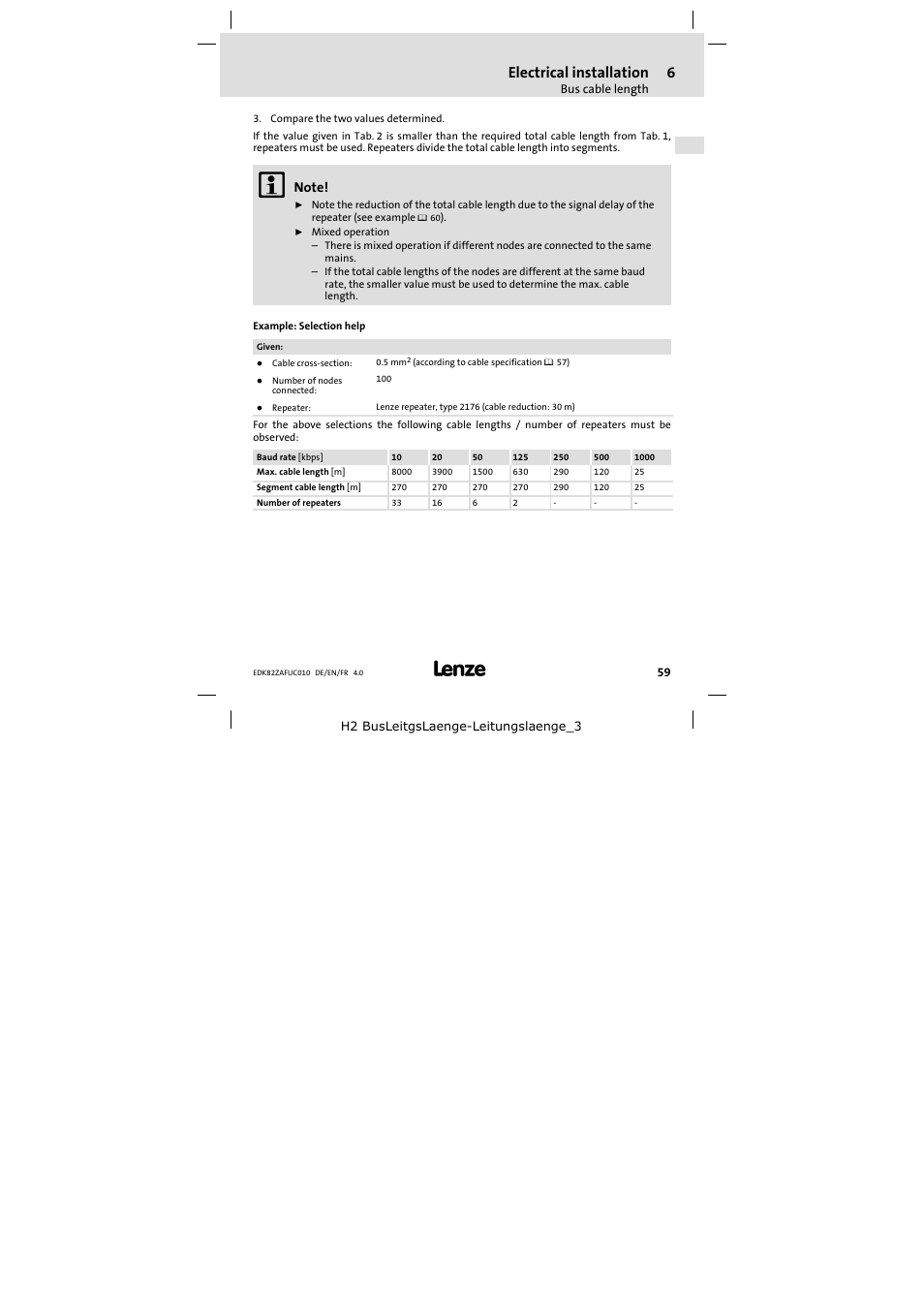 Electrical installation | Lenze E82ZAFUC010 User Manual | Page 59 / 114
