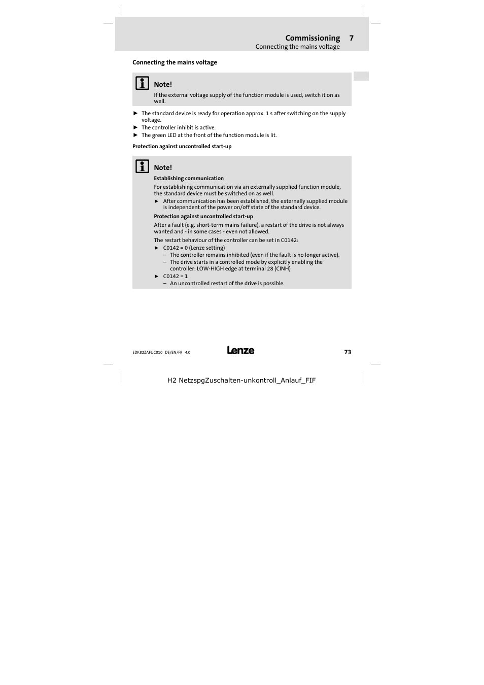 Connecting the mains voltage | Lenze E82ZAFUC010 User Manual | Page 73 / 114