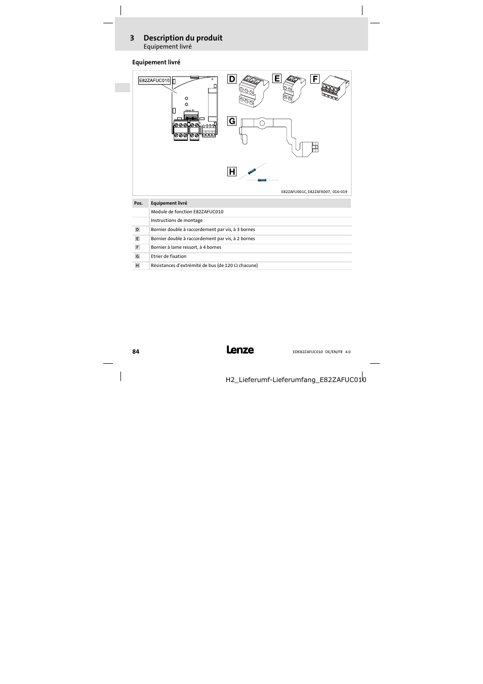 Equipement livré | Lenze E82ZAFUC010 User Manual | Page 84 / 114