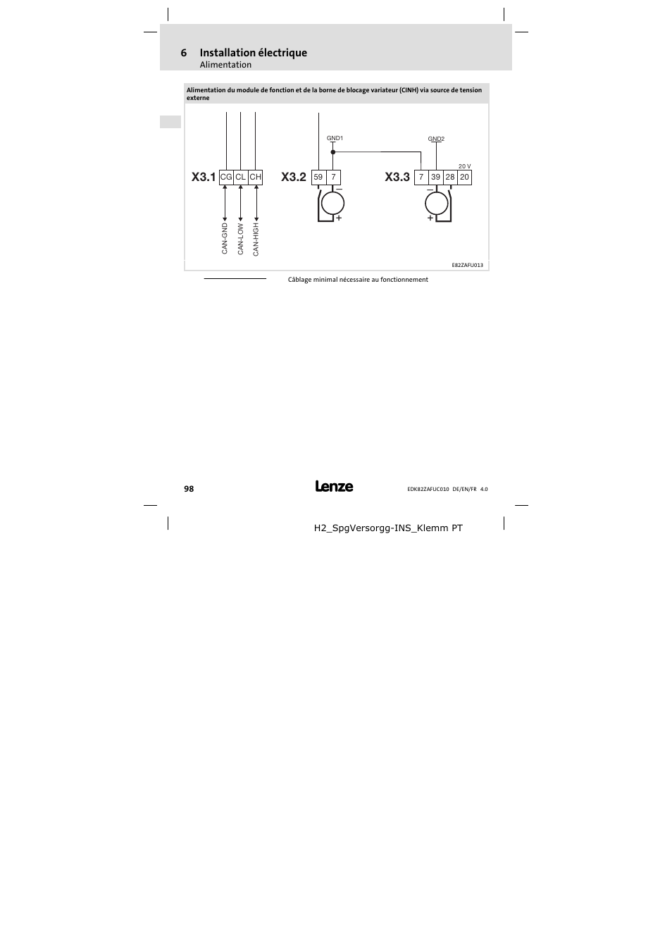 6installation électrique | Lenze E82ZAFUC010 User Manual | Page 98 / 114