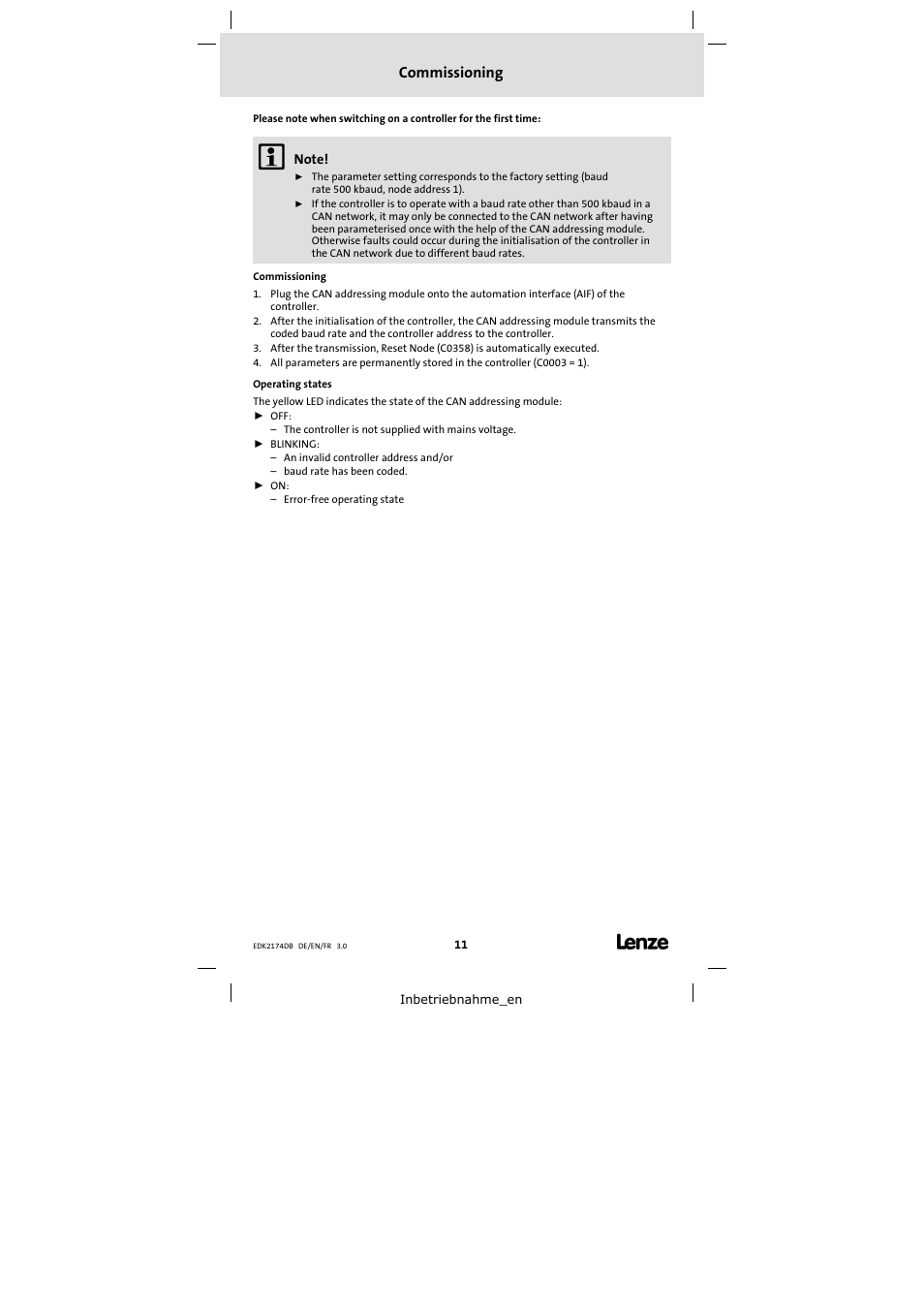 Commissioning | Lenze EMF2174IB User Manual | Page 11 / 17
