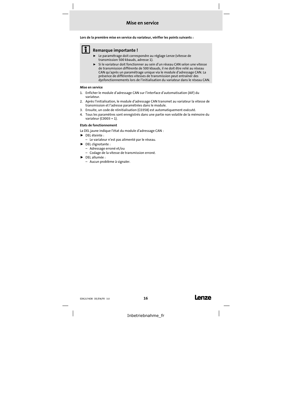Mise en service | Lenze EMF2174IB User Manual | Page 16 / 17