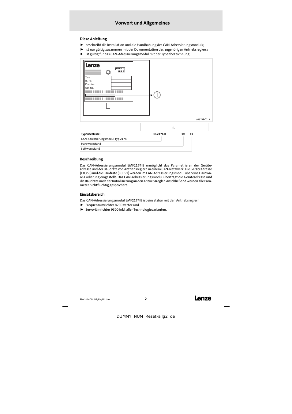 Vorwort und allgemeines | Lenze EMF2174IB User Manual | Page 2 / 17