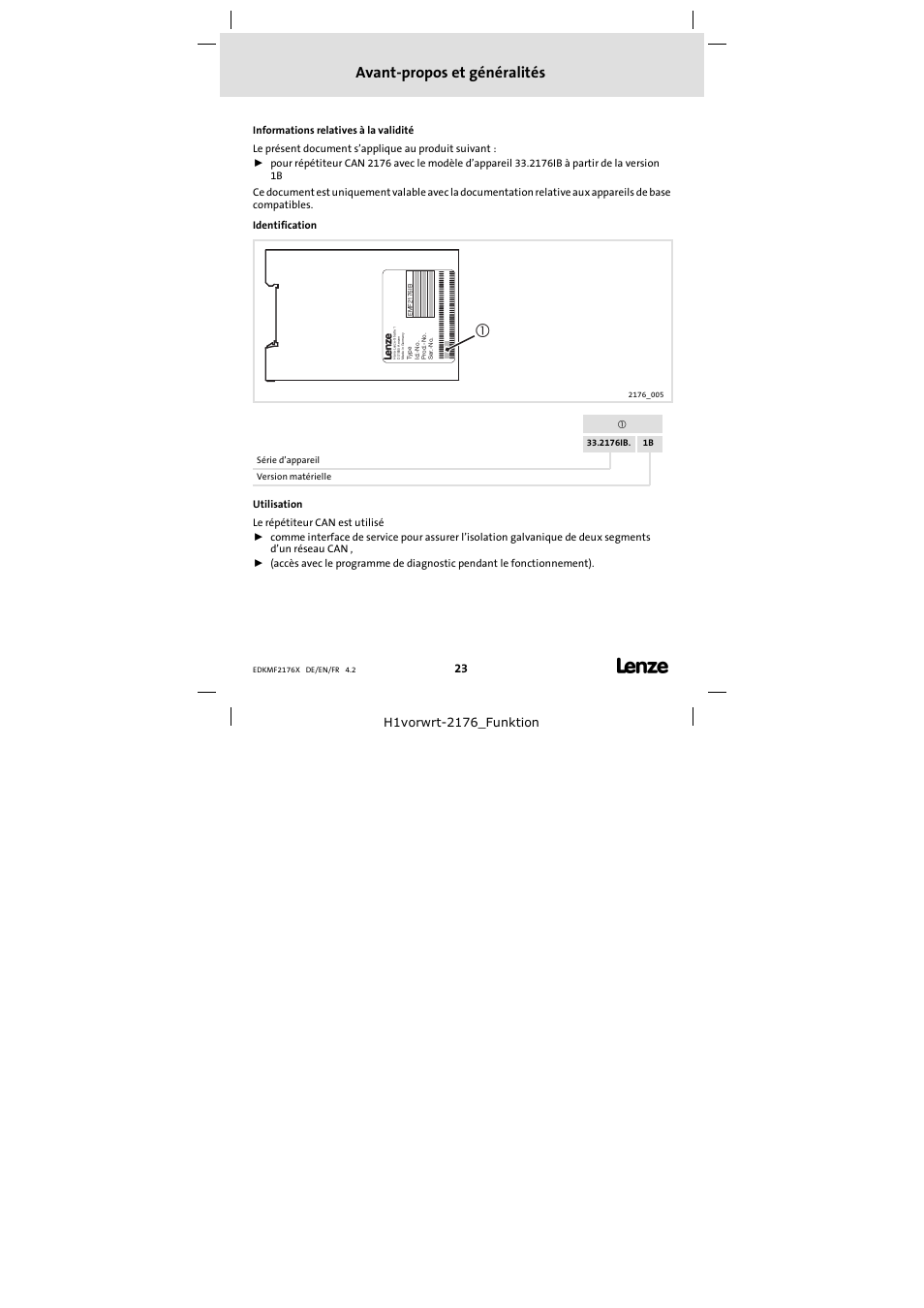 Avant-propos et généralités | Lenze EMF2176IB_ User Manual | Page 23 / 30