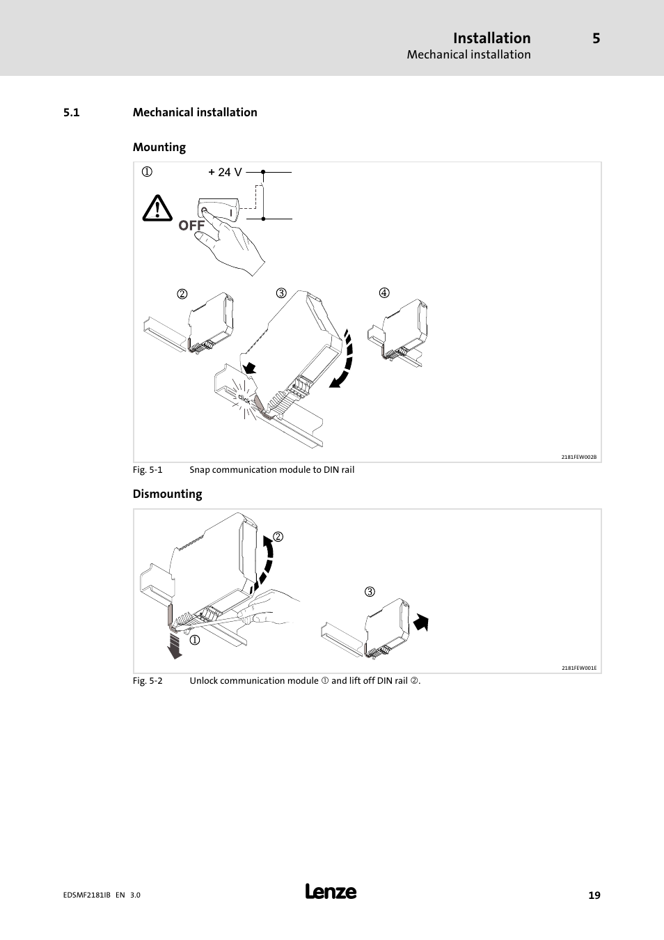 Mechanical installation, Installation | Lenze EMF2181IB User Manual | Page 19 / 83