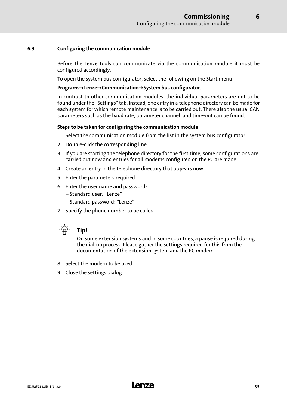 Configuring the communication module | Lenze EMF2181IB User Manual | Page 35 / 83