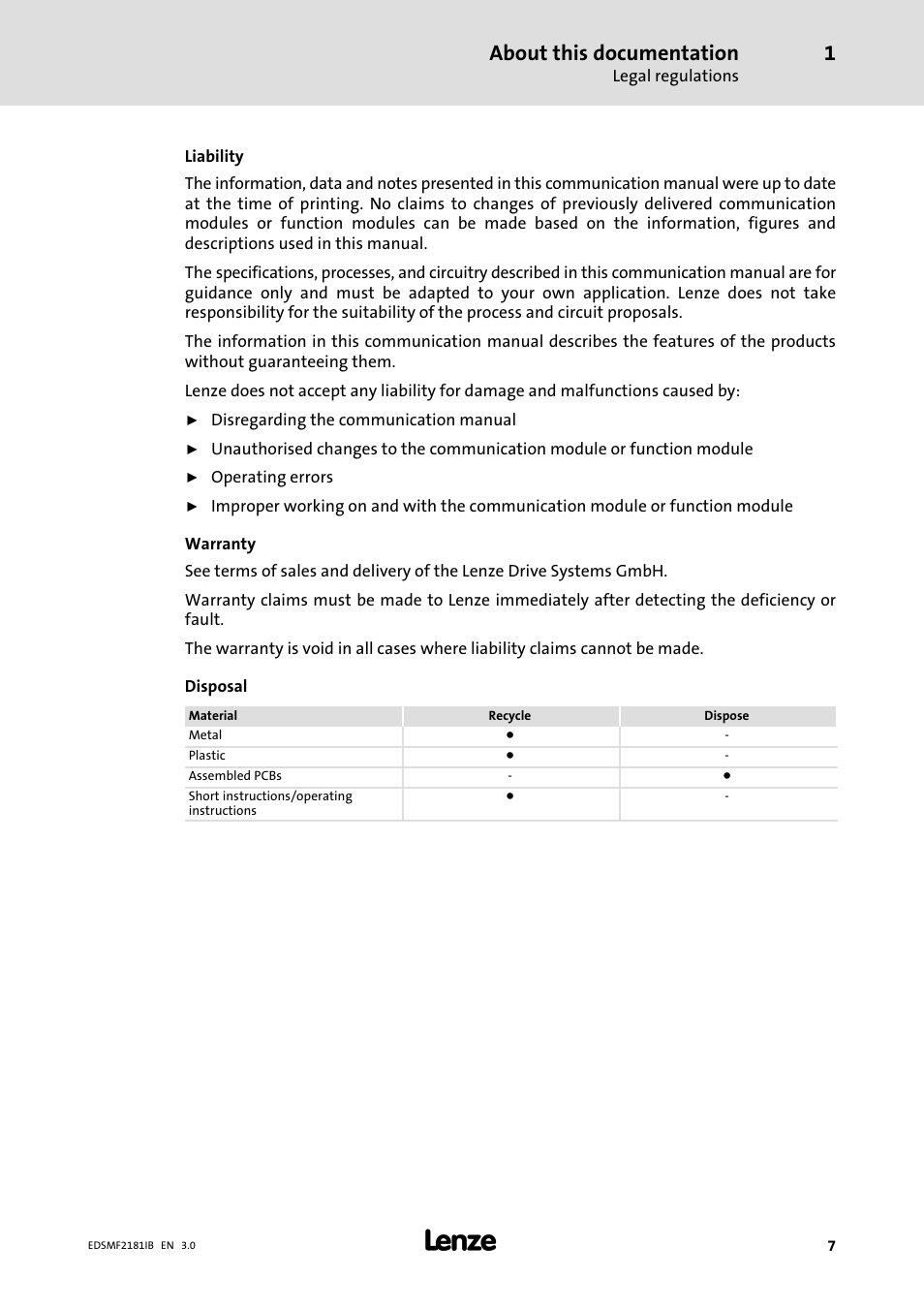 About this documentation | Lenze EMF2181IB User Manual | Page 7 / 83