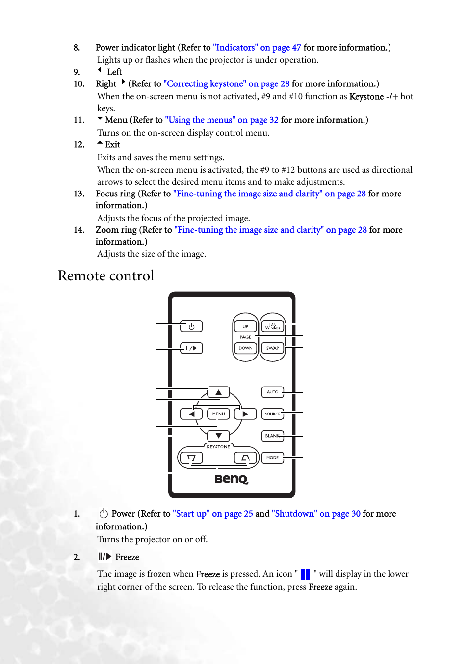 Remote control | BenQ MP620 User Manual | Page 16 / 61