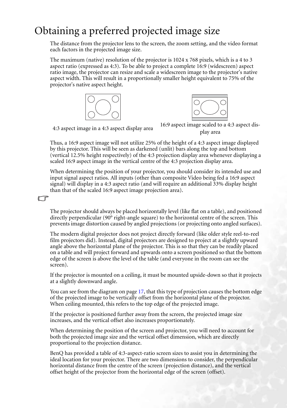 Obtaining a preferred projected image size | BenQ MP620 User Manual | Page 21 / 61
