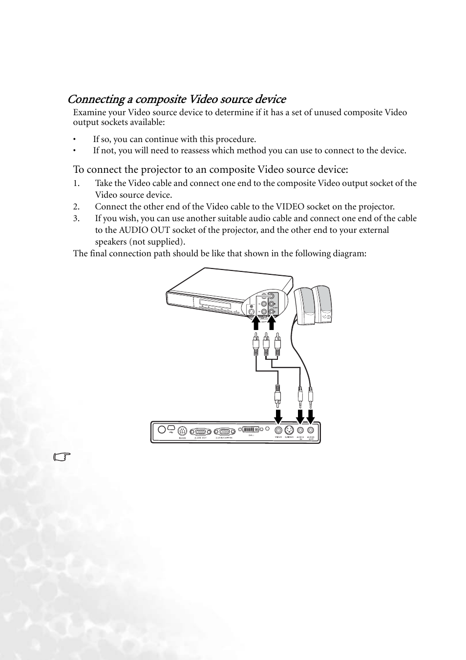 Connecting a composite video source device | BenQ MP620 User Manual | Page 30 / 61