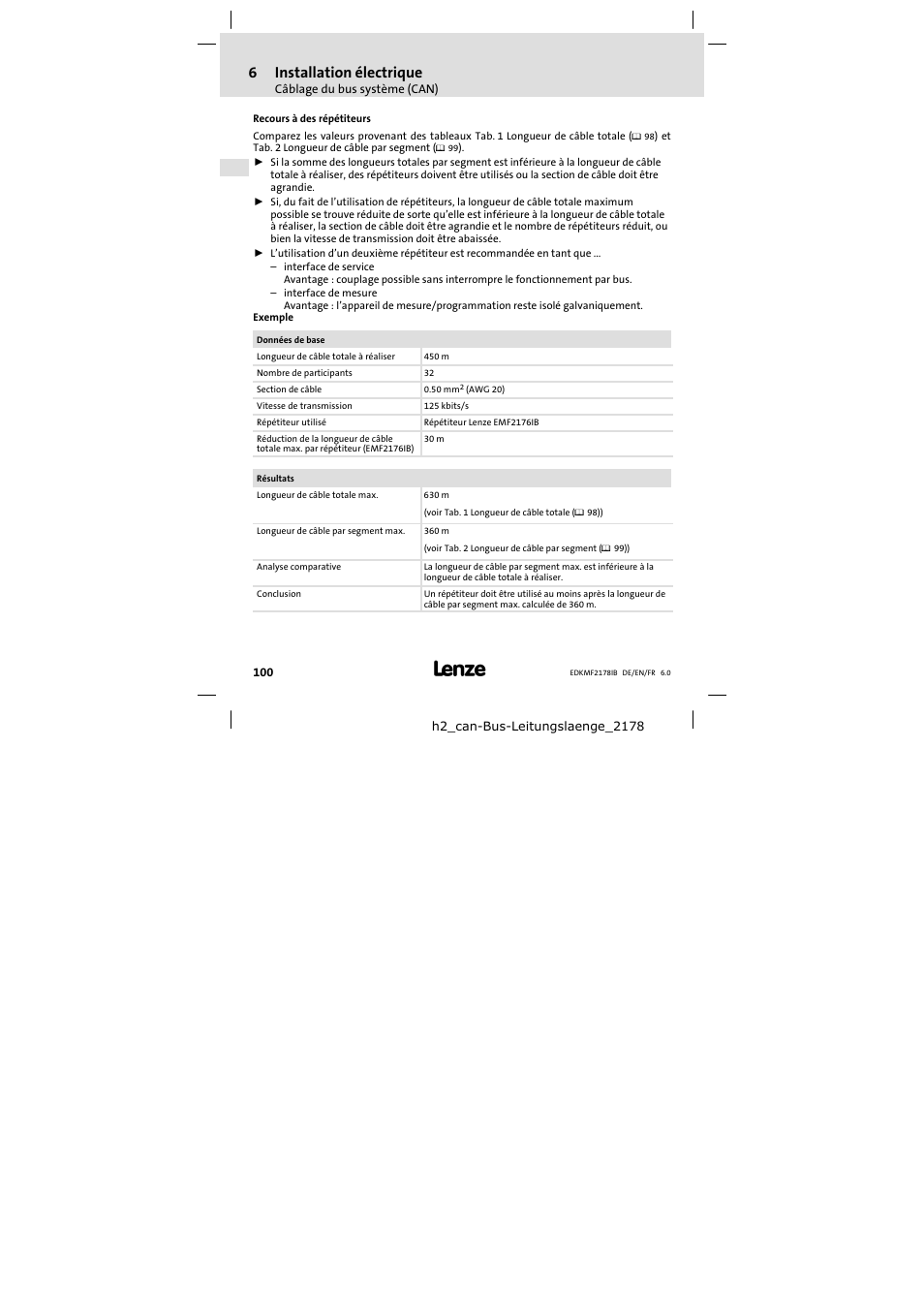 6installation électrique | Lenze EMF2178IB User Manual | Page 100 / 118