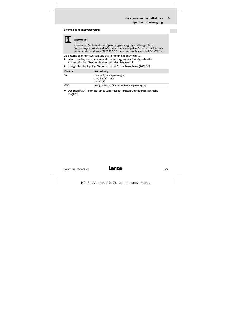 Elektrische installation | Lenze EMF2178IB User Manual | Page 27 / 118
