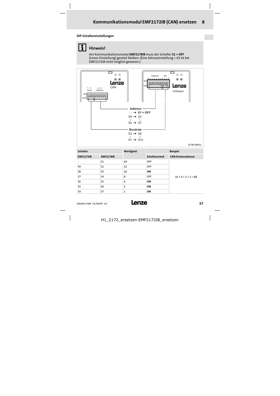 Hinweis | Lenze EMF2178IB User Manual | Page 37 / 118