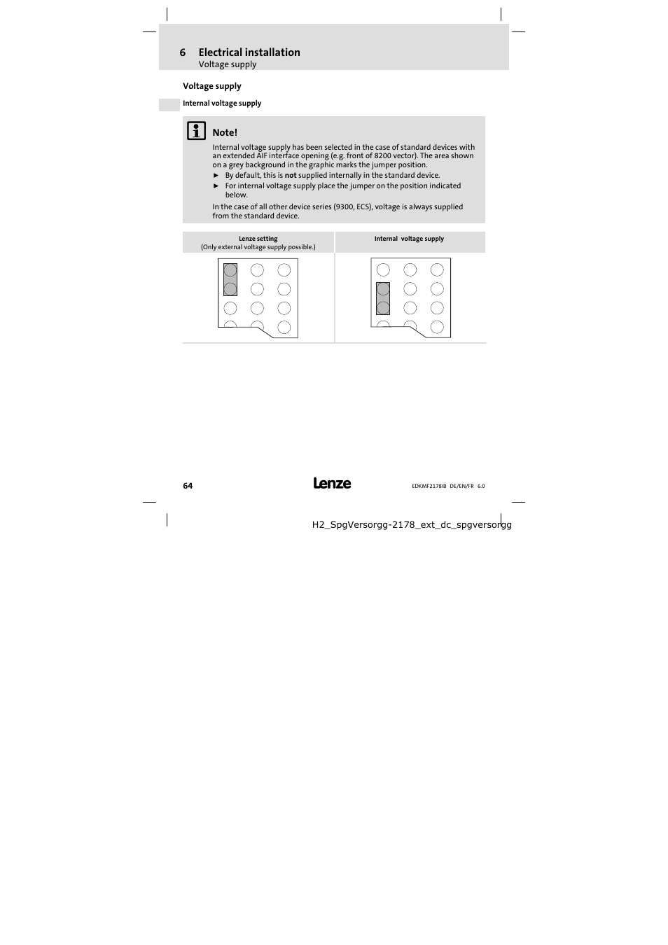Voltage supply | Lenze EMF2178IB User Manual | Page 64 / 118