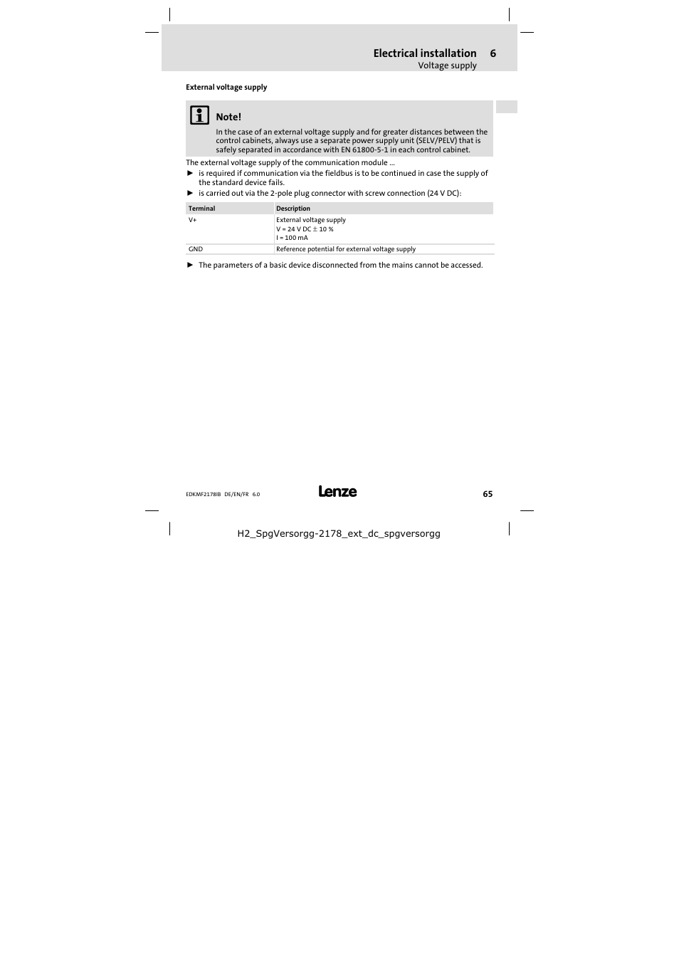 Electrical installation | Lenze EMF2178IB User Manual | Page 65 / 118