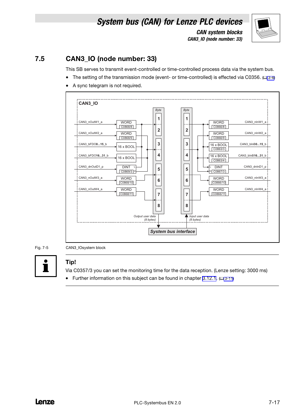 5 can3_io (node number: 33), Can3_io (node number: 33), Pter 7.5 | System bus (can) for lenze plc devices, Can system blocks, A sync telegram is not required | Lenze DDS System bus CAN for PLC User Manual | Page 105 / 178