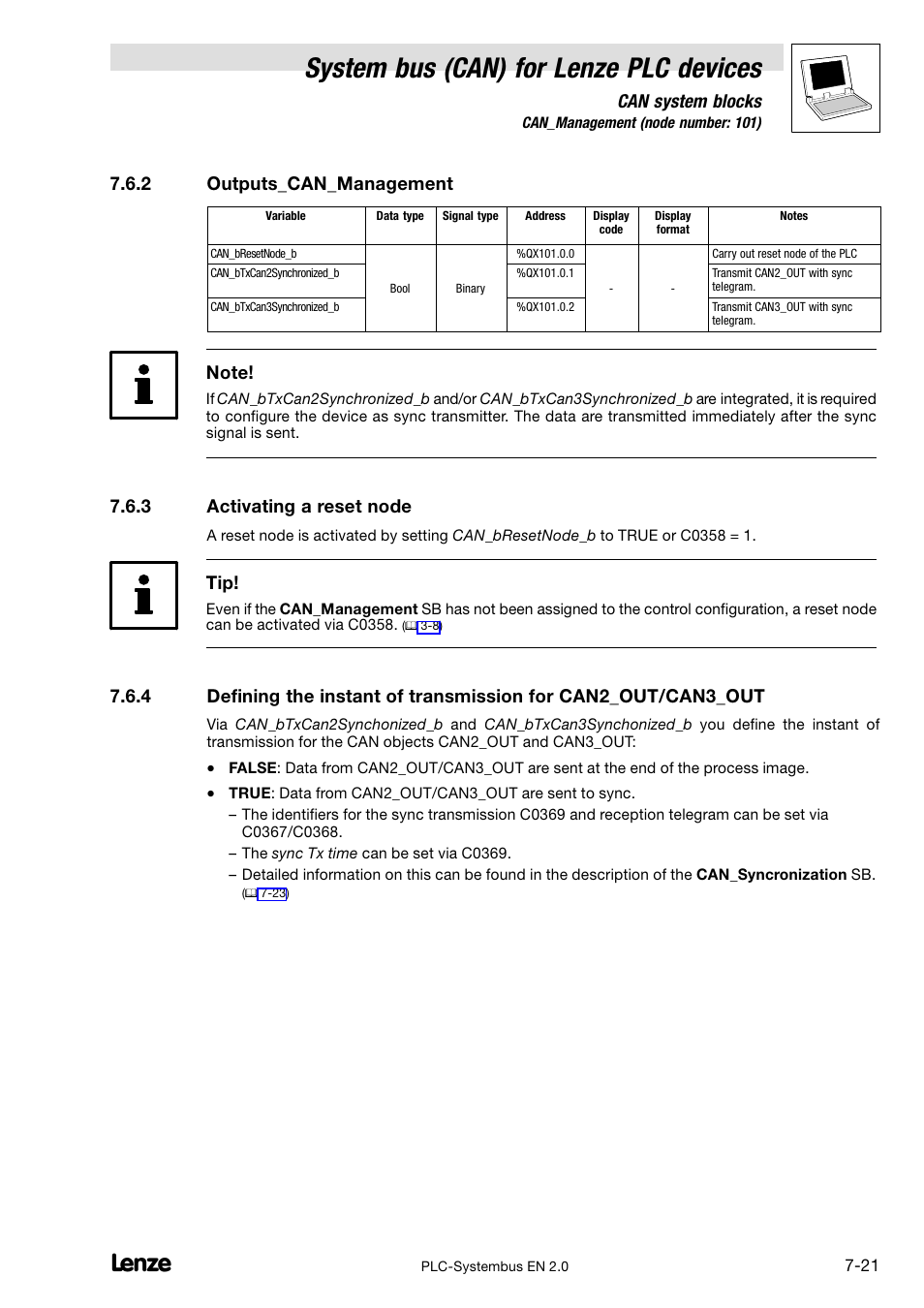 2 outputs_can_management, 3 activating a reset node, Outputs_can_management | Activating a reset node, System bus (can) for lenze plc devices, Can system blocks | Lenze DDS System bus CAN for PLC User Manual | Page 109 / 178