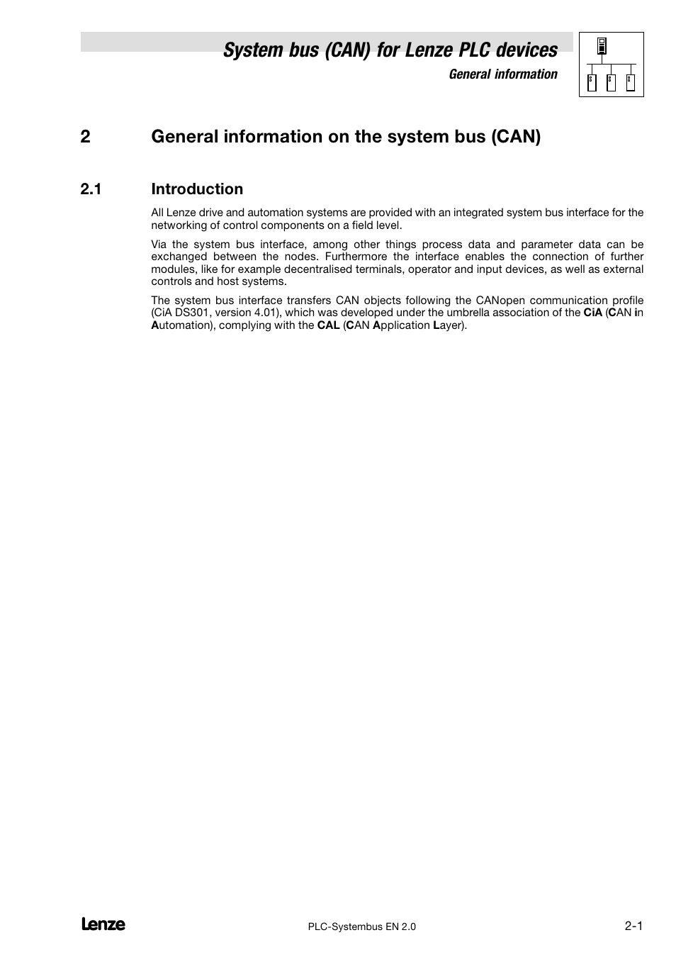2 general information on the system bus (can), 1 introduction, Introduction | System bus (can) for lenze plc devices, 2general information on the system bus (can) | Lenze DDS System bus CAN for PLC User Manual | Page 13 / 178