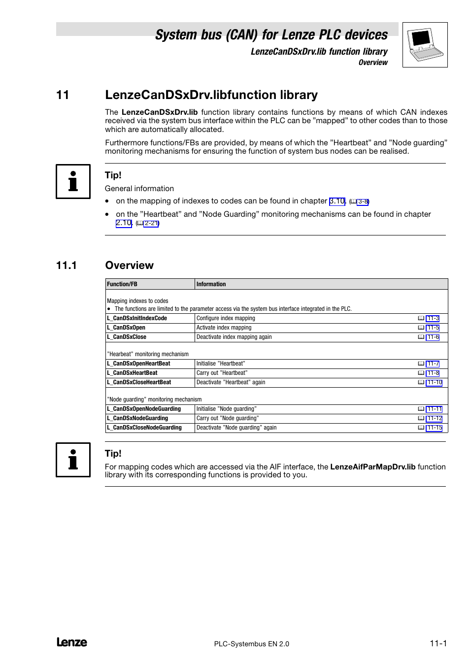 11 lenzecandsxdrv.libfunction library, 1 overview, System bus (can) for lenze plc devices | Lenzecandsxdrv.lib function library | Lenze DDS System bus CAN for PLC User Manual | Page 157 / 178