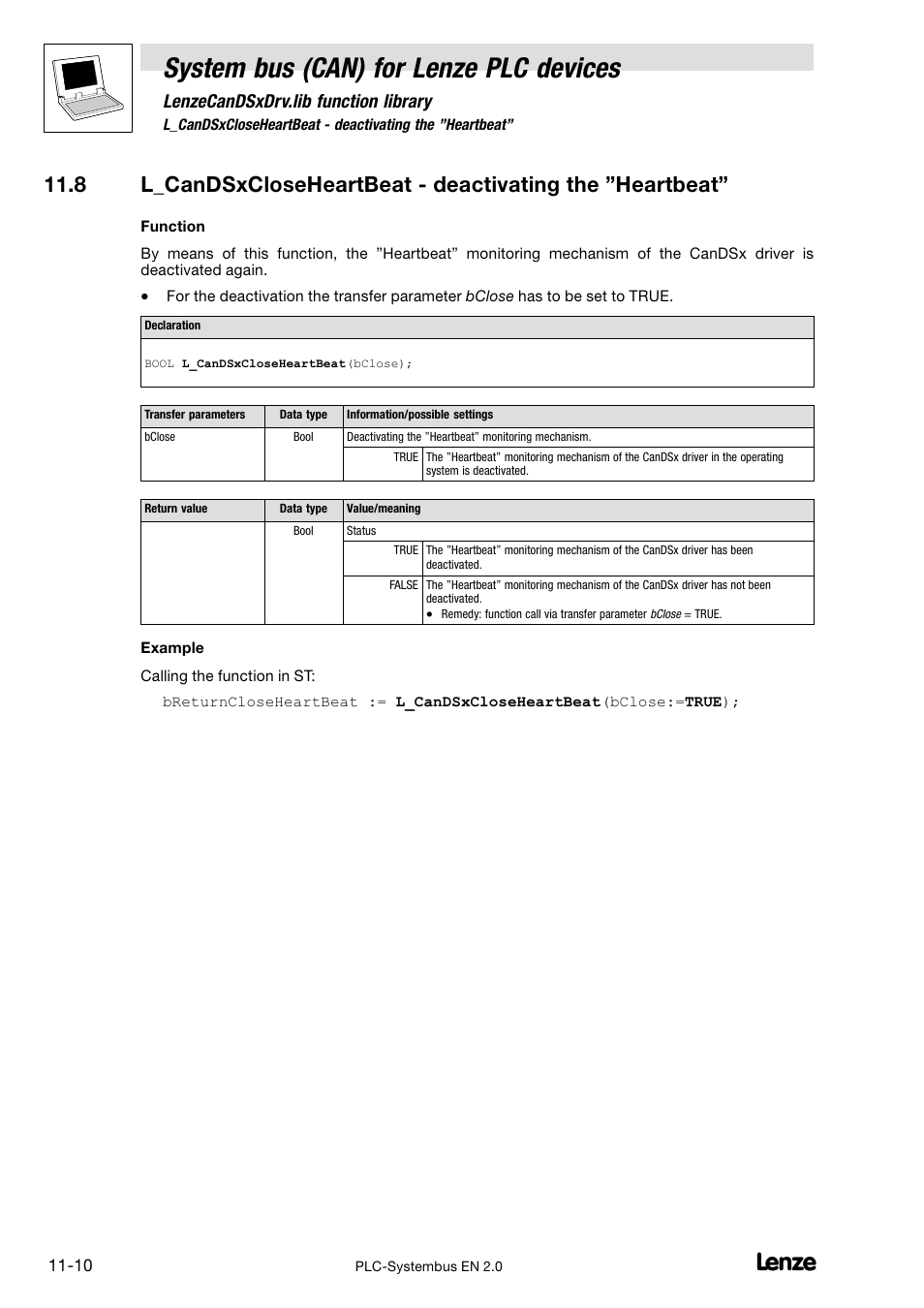 System bus (can) for lenze plc devices, Lenzecandsxdrv.lib function library | Lenze DDS System bus CAN for PLC User Manual | Page 166 / 178