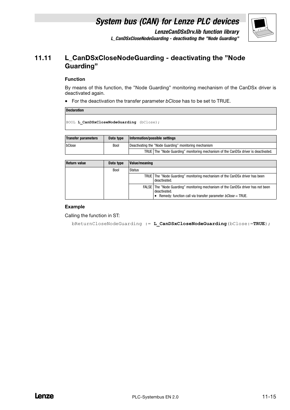 System bus (can) for lenze plc devices, Lenzecandsxdrv.lib function library | Lenze DDS System bus CAN for PLC User Manual | Page 171 / 178
