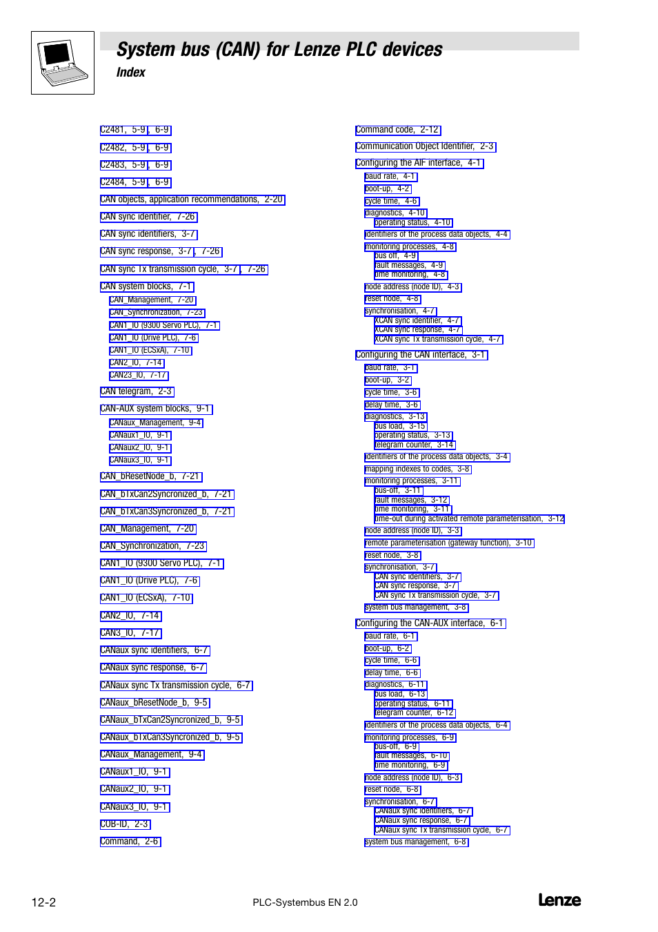 System bus (can) for lenze plc devices, Index | Lenze DDS System bus CAN for PLC User Manual | Page 174 / 178