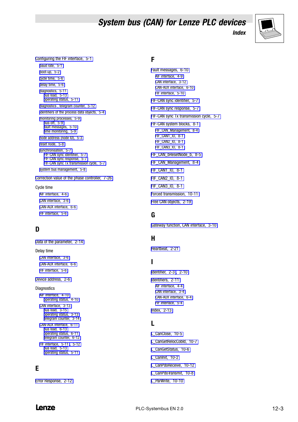 System bus (can) for lenze plc devices, Index | Lenze DDS System bus CAN for PLC User Manual | Page 175 / 178