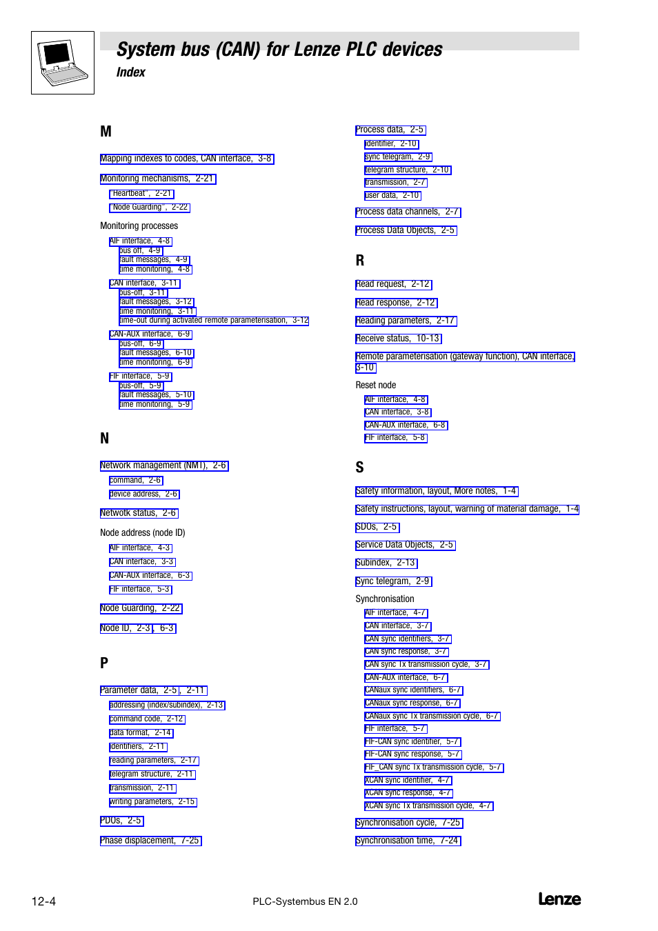 System bus (can) for lenze plc devices, Index | Lenze DDS System bus CAN for PLC User Manual | Page 176 / 178