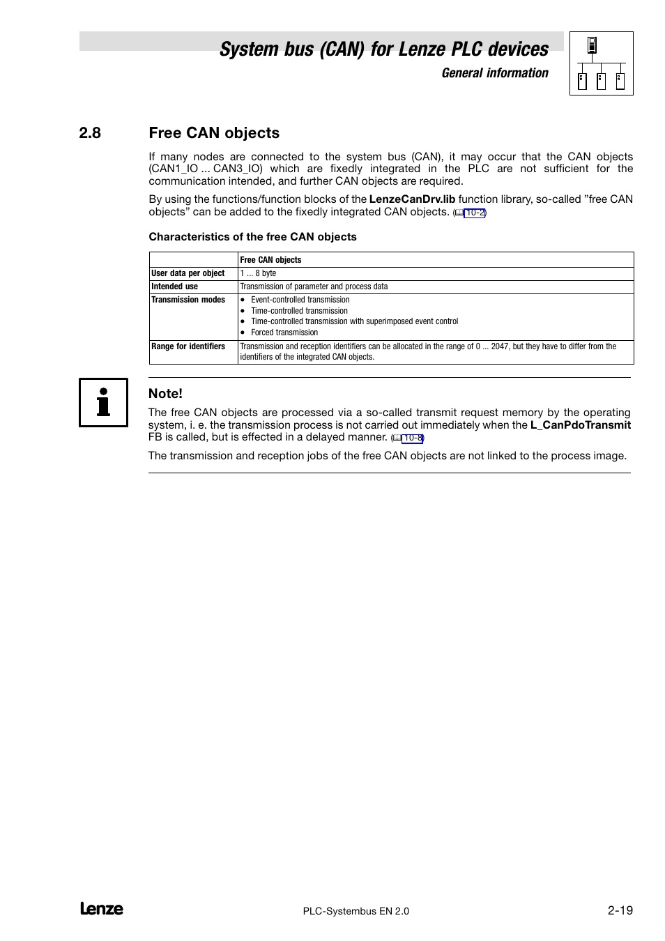 8 free can objects, Free can objects, System bus (can) for lenze plc devices | General information | Lenze DDS System bus CAN for PLC User Manual | Page 31 / 178